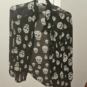 Black Skull Print Sheer Cardigan